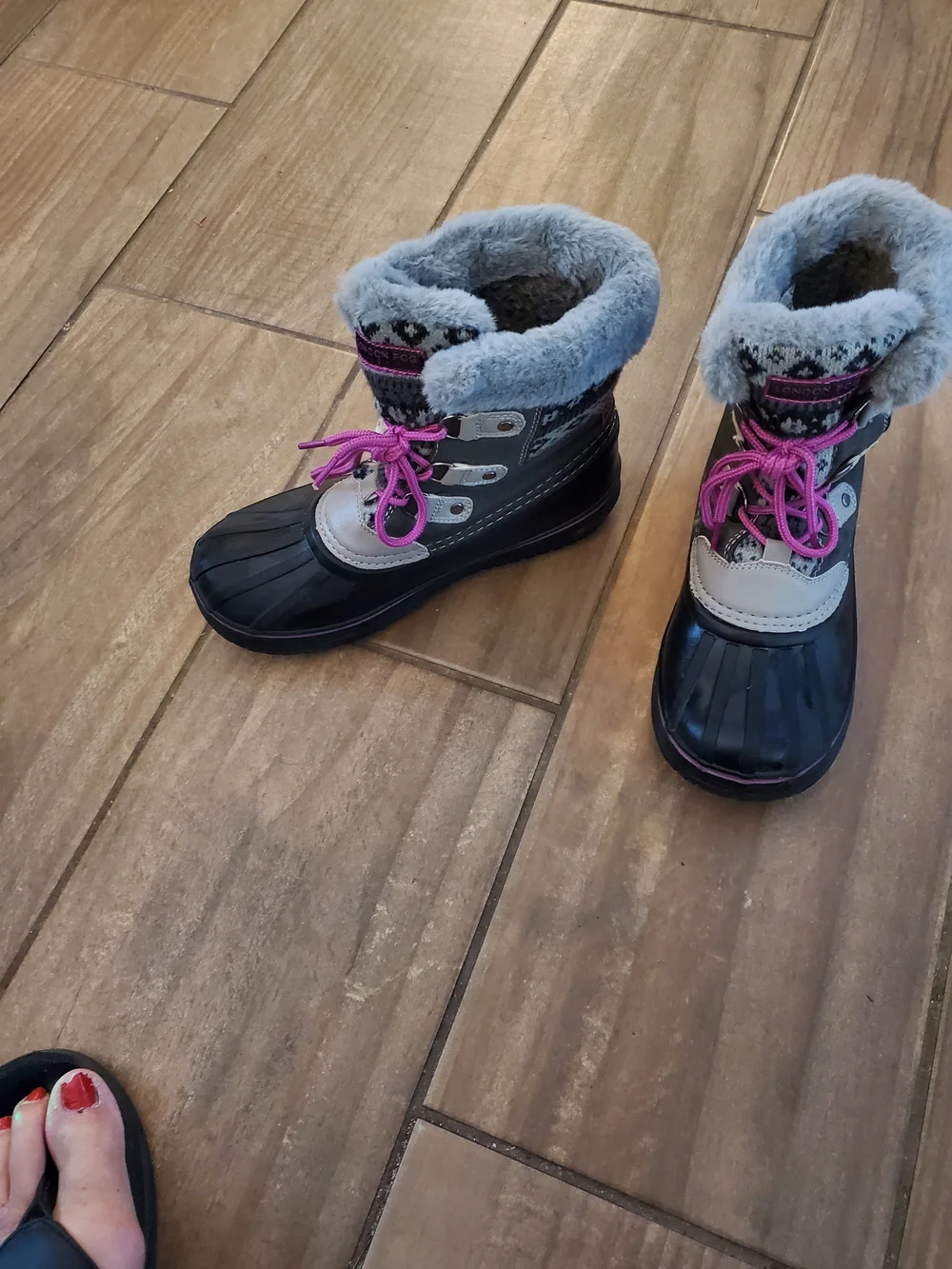 London Fog Black, Gray and Pink Kids' Rain & Snow Boots